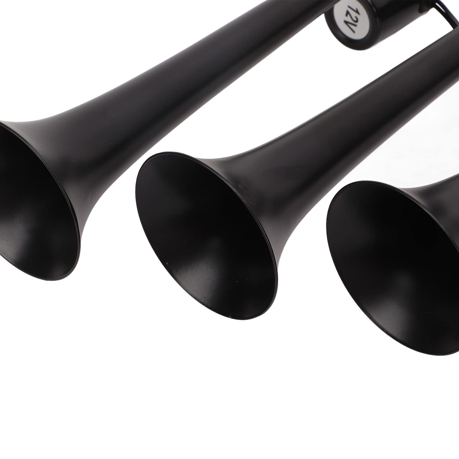 Tromba d'aria a tromba DC 12V a 3 fori da 135 dB per camion, barche, yacht, lega di alluminio nera