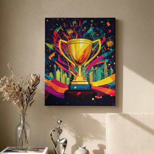 Toile abstraite colorée Trophée de célébration : tableau moderne de 40x50 cm