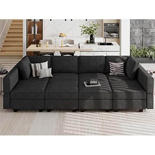 Belffin Modular Sectional Sleeper Sofa Bed Convertible Sectional Couches for Living Room. Black Couch Sleeper 3 Black