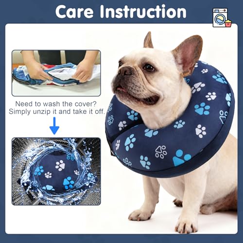 Image of BEAUTYZOO Dog Cone Alternative After Surgery for Large Medium Small Dogs, Soft Inflatable Cone Collar for Dogs Cats, Pet Neck Donut E Collar Dog Recovery Collars to Stop Licking, Navy Blue Paw L