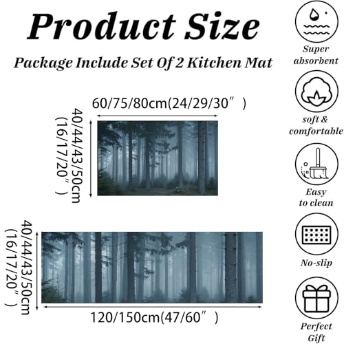 Alfombrillas de cocina para suelo de madera tapetes de pasillo gris carbón estilo bosque brumoso 3