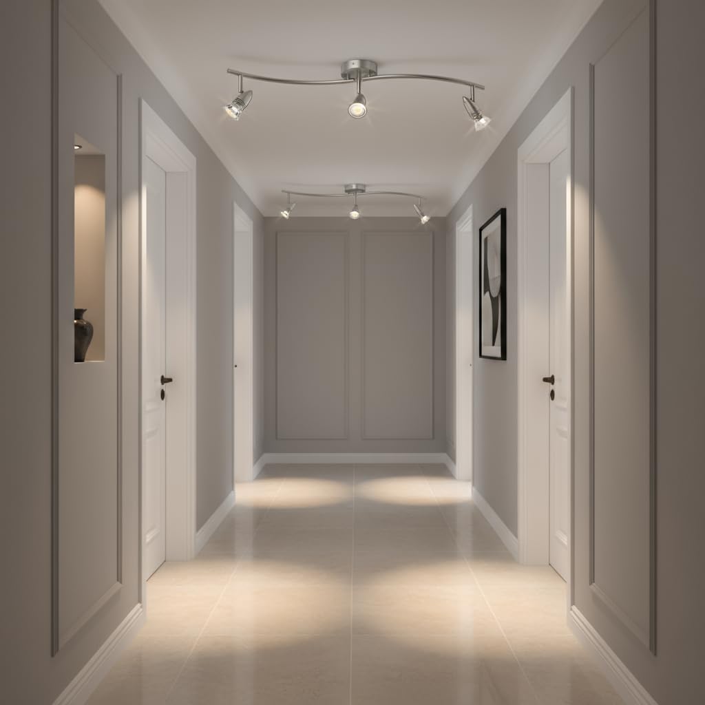 Track Lighting, Modern 3-Light Decorative Brushed Steel Flush Mount Ceiling Light Fixture, GU10 Pivot Heads, Adjustable Arms Directional Ceiling Spotlight Over Kitchen Sink, 28 Inch