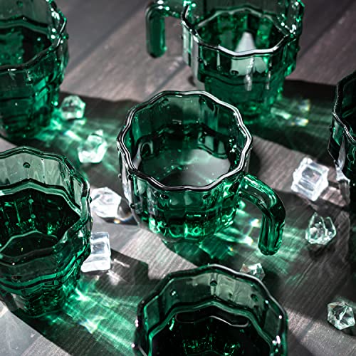 Cactus Stackable Glasses, Stacktus Gifts, Set Of 6-10 Oz Cactus Shape Glasses With Handles Green Glass Blown Figurines Plant Decorations For Parties 3.5" H 5" W - Copyright Design, Patent Pending #TOP4