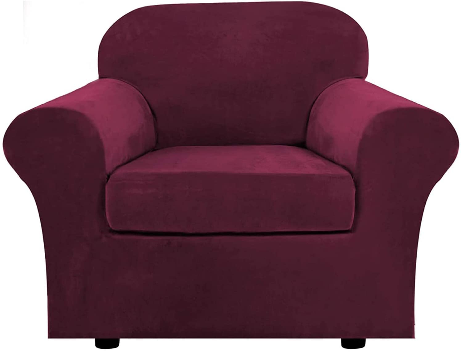 Housse de canapé de luxe en velours doux extensible teinte rouge-vin