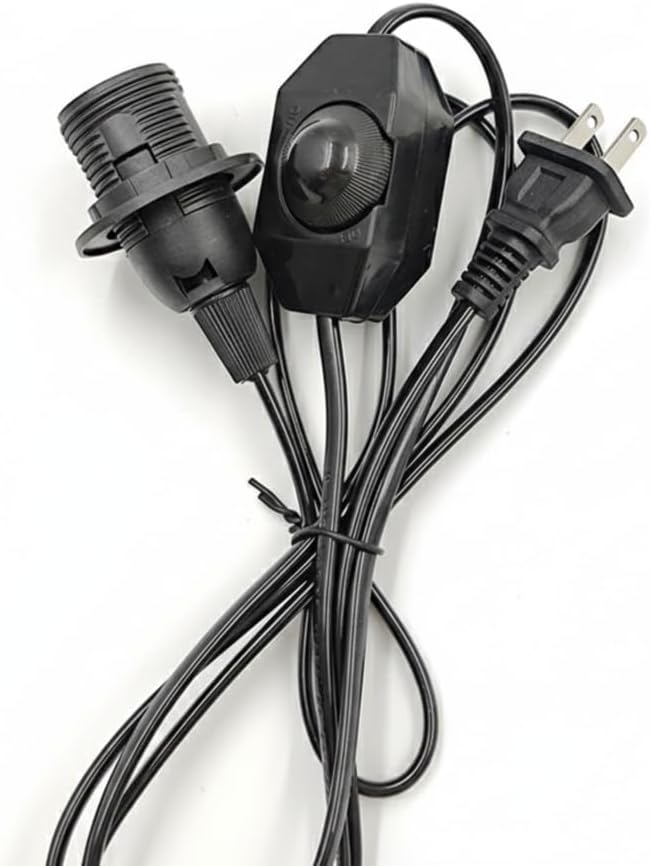 E26 Plug-in Light Socket Cord with Dimmer Switch – 5.5 ft, CSA Certified, LED Compatible, Black