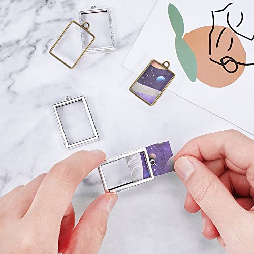 Olycraft 20Pcs Open Bezel Pendant Alloy Photo Frame Pendant Rectangle Frame Pendant Hollow Charm For Display Picture, Resin Crafts Jewelry Making - Antique Bronze & Silver #TOP2