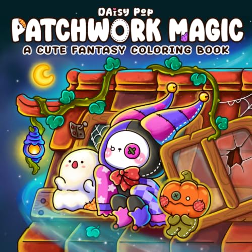 Patchwork Magic Coloring Book: Cute & Spooky Fantasy Coloring Pages featuring Adorable Toy Characters in Whimsical Adventures, Cozy Storybook Scenes, Magical Illustrations for Relaxation image 2