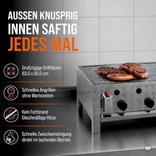 Foto von GastroHero Tischbräter, 3 Brenner, 10 kW, Edelstahl TBG3-T