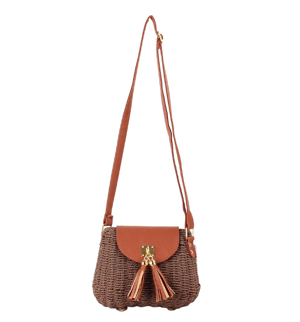 TONWHAR® Lady's Vintage Straw Summer Purse Leisure Beach Bag (Dark Coffee)