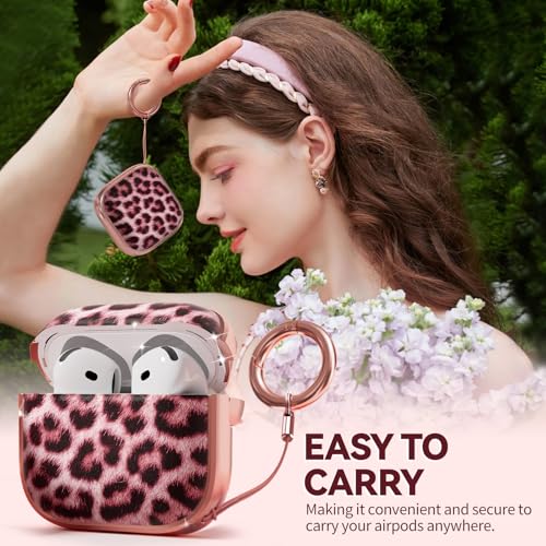 Image of Inesore for AirPods 4 Case Cover 2024 with Lock-Pink Jaguar | Two-Piece Design,with Gold Keychain & Cleaning Pen,Support Wireless Charging,Cute Luxury Case for Women Girly