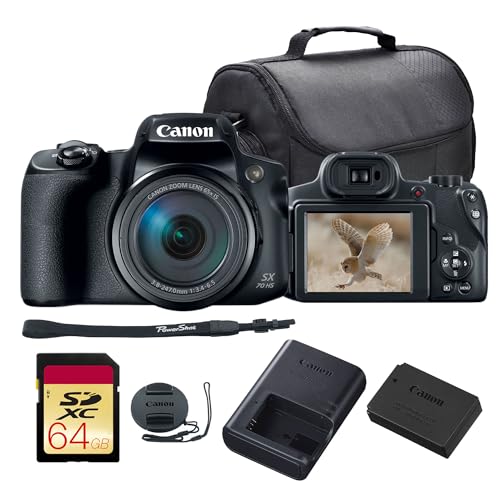 Canon PowerShot SX70 HS Digital Camera | 20.3MP Sensor, 65x Optical Zoom & 4K UHD Video | All-in-One Superzoom for Travel & Wildlife Photography (3071C001) + 64GB Card + Bag