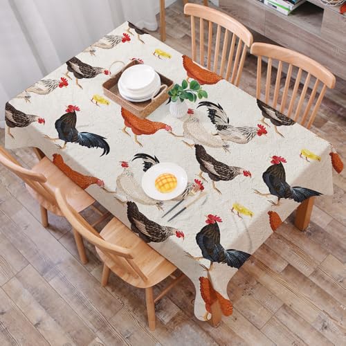 DALEXHM Nappe Rectangulaire 137x183 cm Nappe Exterieur Imperméable Anti-tâche Protection de Table pour Salle à Mangerr,Motif harmonieux de Poules, coqs et Poulets...