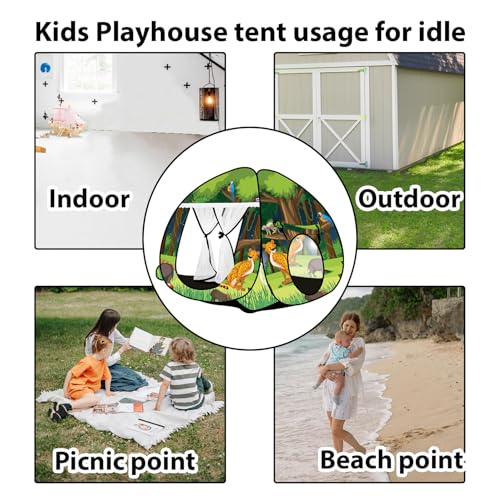Image of Foldable Play Tent House Big Size for Girl Boys with Jungle Theme Pop-Up Indoor & Outdoor Playhouse for Girls Boys| Multi Purpose Tent with Fun Patterns Easy Setup & Portable (Green Orange)