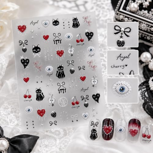 Image of Black Cat Nail Art Stickers Halloween Nail Stickers Gothic Nail Decals