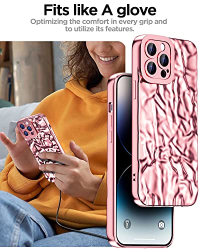 Aicase Cute Women Tin Foil Pleated Electroplated Cell Phone Basic Case For Iphone (Rose Gold, Iphone 14 Pro Max) #TOP2