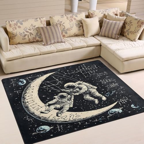 ALAZA Astronaut Moon Solar System Math Area Rug Rugs for Living Room Bedroom 4' x 5'3"