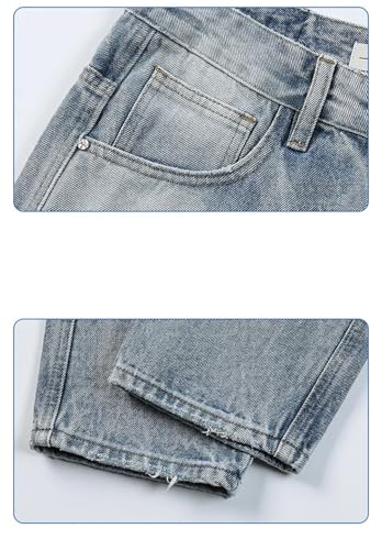Men's Retro Washed Distressed Light-Colored Jeans American High Street Slim Fit Straight Leg Damaged Jeans3