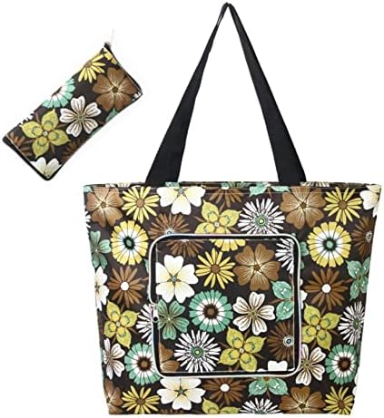 PromotionGift Reusable Foldable Shopping Bag, Eco Friendly Foldable Grocery Bags, Washable Tote Bags printed with Flowers pattern