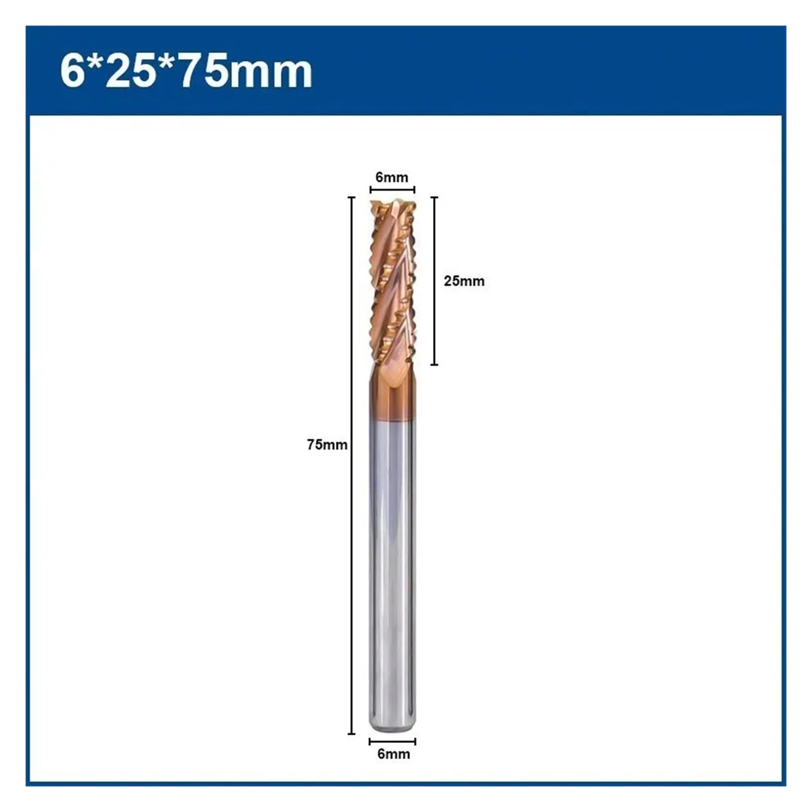 Fresa de extremo de desbaste de 4 flautas, broca rebajadora de CNC de 4-12mm, fresa de carburo con revestimiento de TiCN HRC55 for roscado de Metal(6x20x75L)