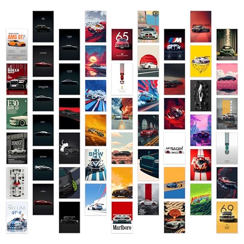 Image of ZENDEN STORE Pack of 54 Cars Wall Collage Kit Posters - 4x6 Inch, 300 GSM Matte Cardstock with 300+ Glue Dots - Sports & Automotive Wall Decor for Bedroom, Dorm, Garage