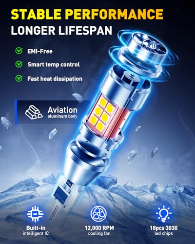 Image of AUXITO 912 921 LED Reverse Light Bulbs, 700% Ultra Bright T15 W16W 906 904 LED Backup Lights with 3030-Chipsets, CANBUS Ready Plug and Play with Cooling Fan for License Plate Reverse Light, Pack of 2