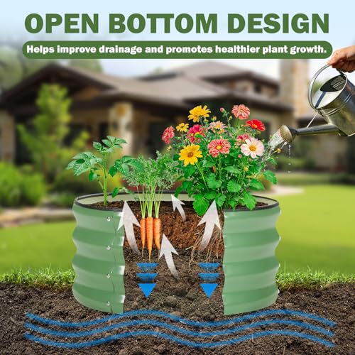 Image of 3 PCS Round Raised Garden Bed 2x2x1 ft, Metal Outdoor Planter Box Kit with Safety Rubber Edge, Easy Assemble Bottomless Small Planting Container for Vegetable, Flower, Fruit, Green