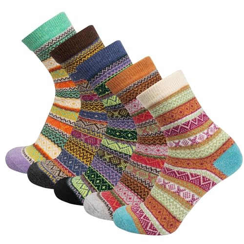 Chalier Finery 5 Pares Colorido Calcetines Invierno de Lana Para Mujer, Suave y Acogedora, Calcetines Térmicos Cálidos, Regalo de Cumpleaños de Navidad para Mujer