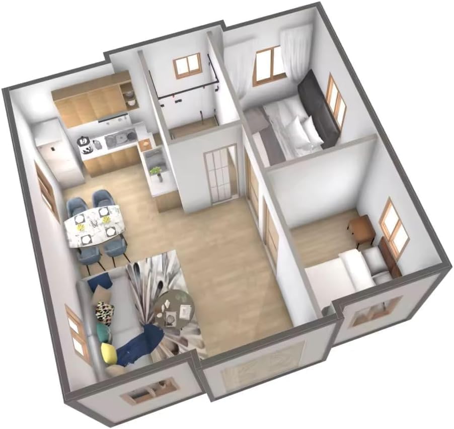 Prefab Tiny House for Sale Tiny Home to Live in for Adults Modular Portable Prefabricated Foldable House Kit Mobile Villa Expandable Container House with 2 Bedroom 1 Fully Equipped Bathroom & Kitchen - Image 4