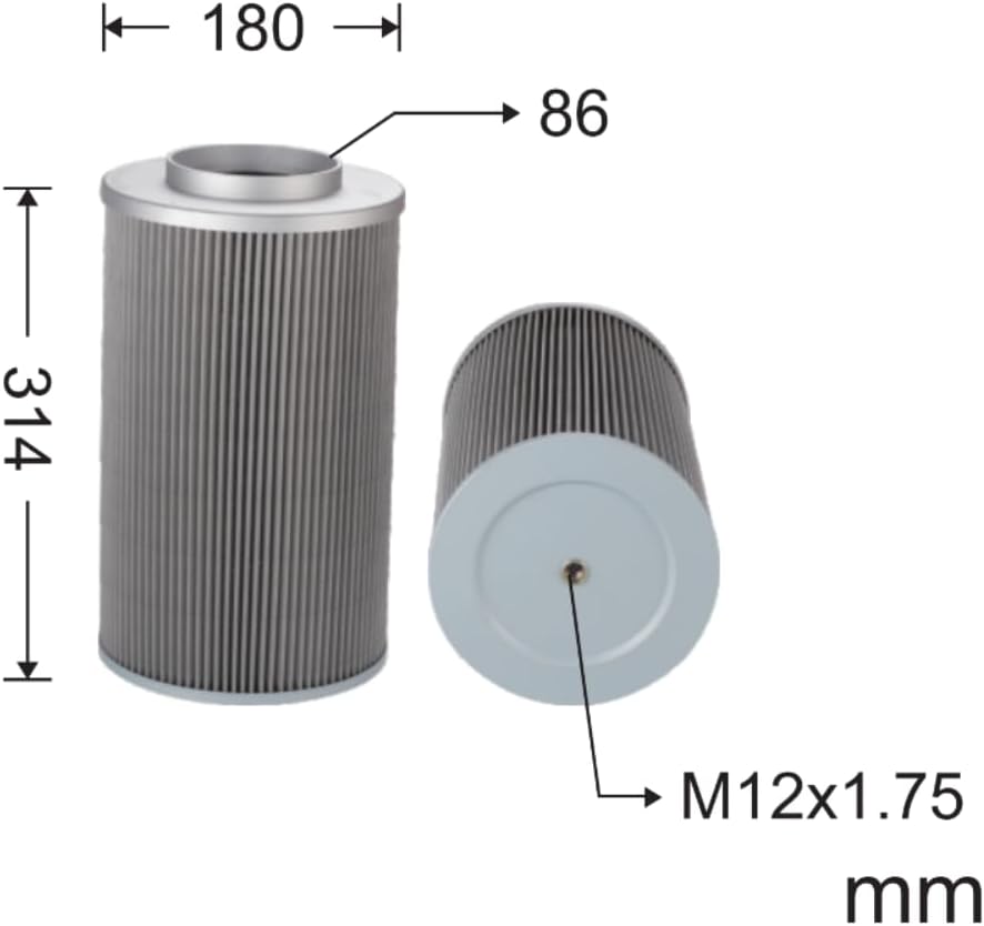 Hydraulic Inlet Filter CH1079T Compatible with XCMG XE335C XE370C XE370CA XE370G Excavators 314/300x180x85mm M12 Flared
