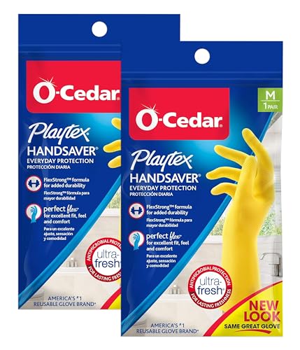 Playtex HandSaver Reuseable Rubber Cleaning Gloves (Medium 2 Pairs) Everyday Protection Reusable Household Gloves