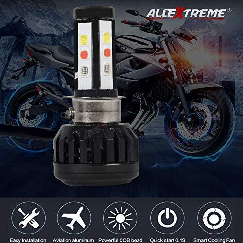 Image of AllExtreme EX9Y4A1 3 Side LED Headlight Bulb with Cooling Fan and Canbus Head lamp Conversion Kit for Bike Car SUV and Motorcycles (40W, White Blue and Red)