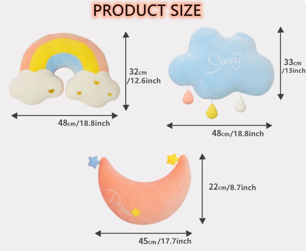 NatureMan Moon Rainbow Cloud Pillow Cushion, Soft Plush Cloud Shaped Pillow Stuffed Rainbow and Moon Nursery Decor,Bedside Sofa Sleeping Pillow, Kids Cute Candy Color Cushion