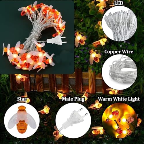 Image of One94Store Honeybee LED String Fairy Lights - 3 Meter, 14 LED Warm White Waterproof Decorative Lights for Indoor, Outdoor, Garden, Balcony, Home & Festival Decoration, Plug-in