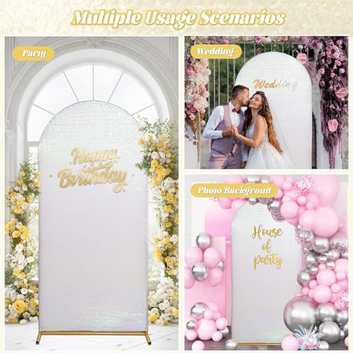 Eternal Beauty 6.6 FT Arch Backdrop Covers Sequin Backdrop White Iridescent Arch Cover for Wedding Party Birthday Flower Balloon Stand by Eternal Beauty - Used condition - Image 5