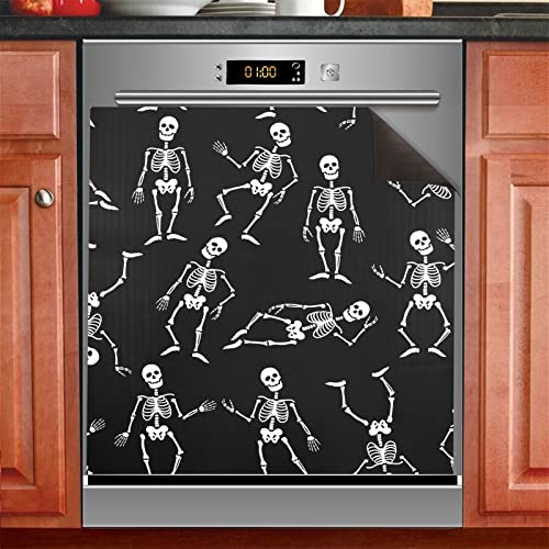 Dishwasher Cover Panel, Skeletons Funny Poses Halloween Refrigerator Magnet Cover Decal Fridge Microwave Stickers Home Seasons Decor, 26" X 23" #TOP22