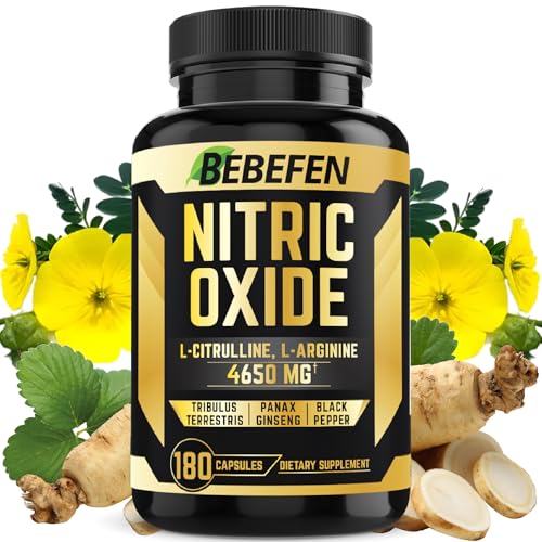 Nitric Oxide Supplements 4650mg - High Formula with L-Arginine, L-Citrulline, Tribulus, Panax Ginseng, Black Pepper - 180 Capsules