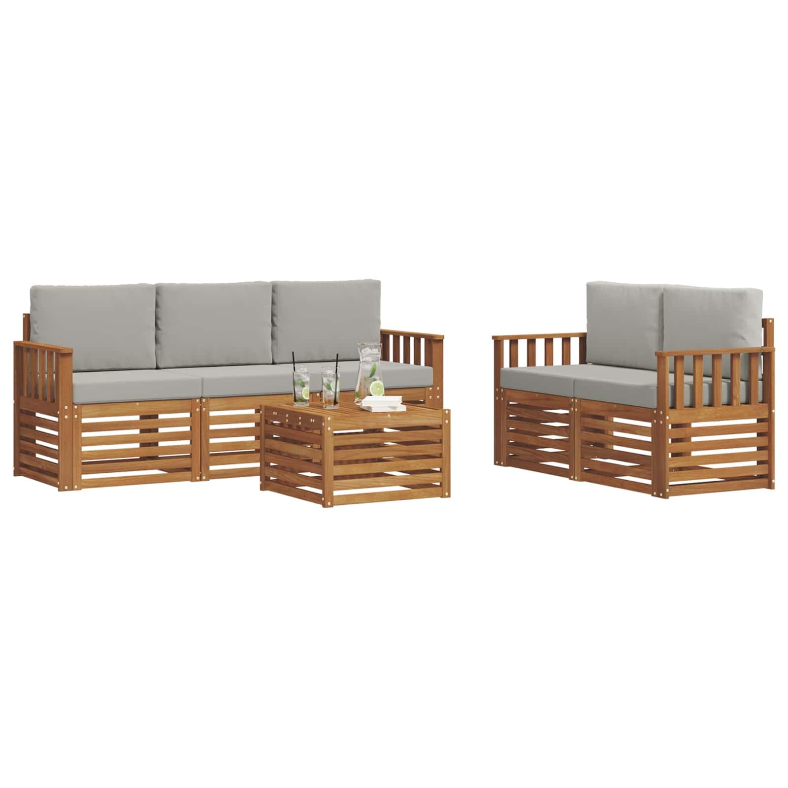 Makastle Salon de Jardin 6 pcs Bois d'Acacia Naturel et Gris