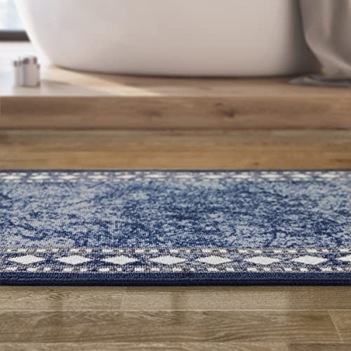 Antep Rugs Alfombras Modern Bordered 2X4 Non-Skid (Non-Slip) Low Profile Pile Rubber Backing Kitchen Area Rugs (Navy Blue, 2'3" X 4') #TOP7