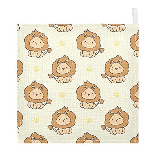 Image of vvfelixl Baby Washcloths Cotton Cute Lion Baby Muslin Washcloths Soft Baby Face Towel for Newborn Infants Baby Wipes, 11.8 X 11.8 Inch, 5 Pack Yellow