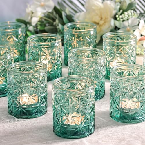 Azuritek 12 Stück Grün Teelichthalter, Glas Teelichtgläser, 6,6 X 5,3 cm | Langlebig und Hochwertige Kerzenhalter, Geeignet kerzengläser für Weihnachten, Partys, Festivals, Hochzei