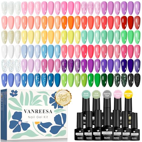VANREESA Smalto Semipermanente Unghie, 45 Colori Kit Semipermanente Unghie con