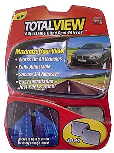 Total View 360 Wide Angle Universal Adjustable Blind Spot Mirror, Frameless Square Design, 2 Pack