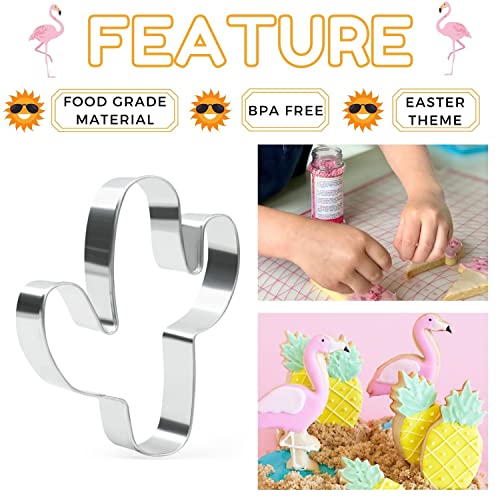 Crethinkaty 6 Pieces Summer Cookie Cutters Set For Baking - Flamingo,Palm Tree,Pineapple,Ice Cream,Cactus And Glasses Shape Stainless Steel Aroma Beads Biscuit/Pastry Cutter #TOP1