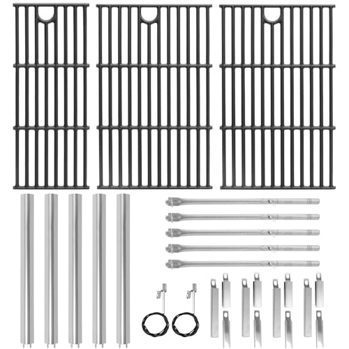 Image of Grill Replacement Parts for Charbroil Performance 5-Burner 463455021 463448021 463449021 463450022 463451022, 17 inch Cooking Grates, Heat Plates & Burners Tubes for Charbroil Gas Grill Repair Kit
