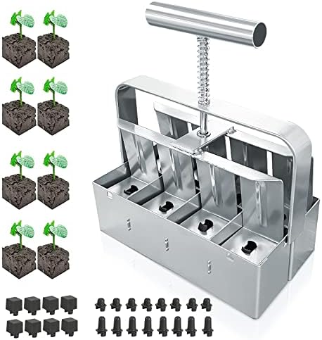 Upgraded Soil Blocker Handheld 8 Soil Block Maker 2 inch Manual Quad Soil Blocker Set Garden Blocking Tools