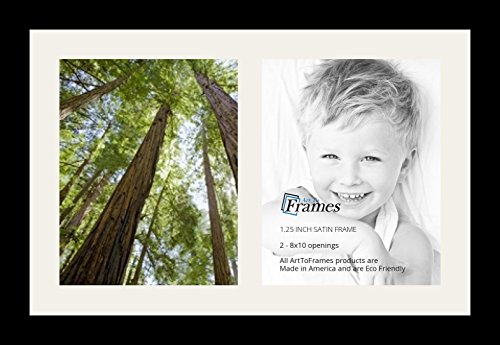 ArtToFrames Collage Photo Frame Single Mat with 2-8x10 Openings with Satin Black Frame and Super White mat.
