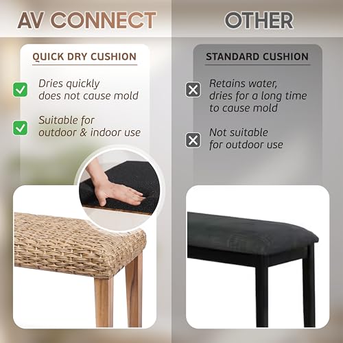 Image of Outdoor Backless Bench, All-Weather Wicker & Solid Acacia Wood, Premium Garden Bench with Woven Rattan Seat and Thick Outdoor Cushion for Patio, Porch, Living Room or Entryway (Natural, PE Wicker)