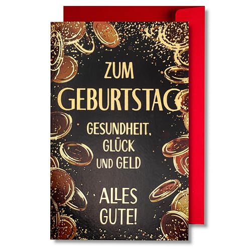 Art Nuvo Geburstagkarte - fröhliche Geburtstagskarte mit Umschlag voller Glanz und schimmerndem Licht, das sich in der glitzernden Zahl und den bunten Drucken widerspiegelt