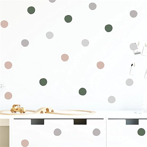 Miniatura 2 de sacinora - Calcomanías de pared de lunares grises, verde oscuro y rosa, calcomanías de pared de arte circulares extraíbles de vinilo para despegar y