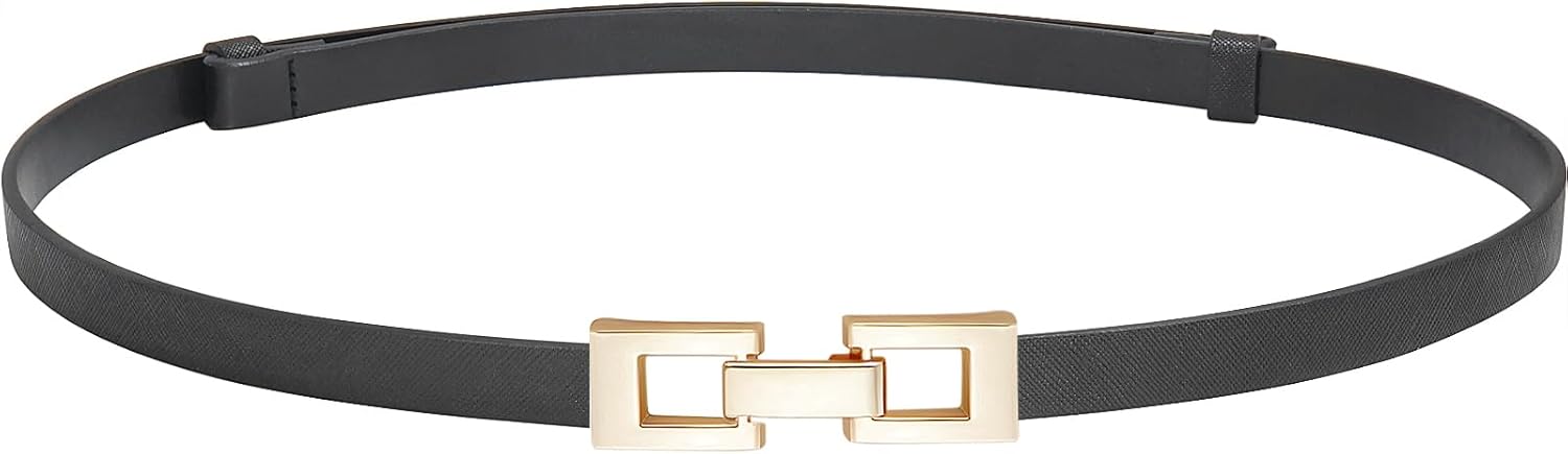 Glamorstar Skinny Belts for Women Thin PU Leather Waist Belt with Gold Buckle for Dresses